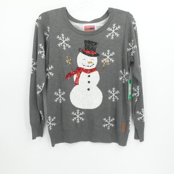 Tipsy Elves Sweater Womens L Gray Sequined Snowman Snowflakes Christmas Holiday - Picture 1 of 11